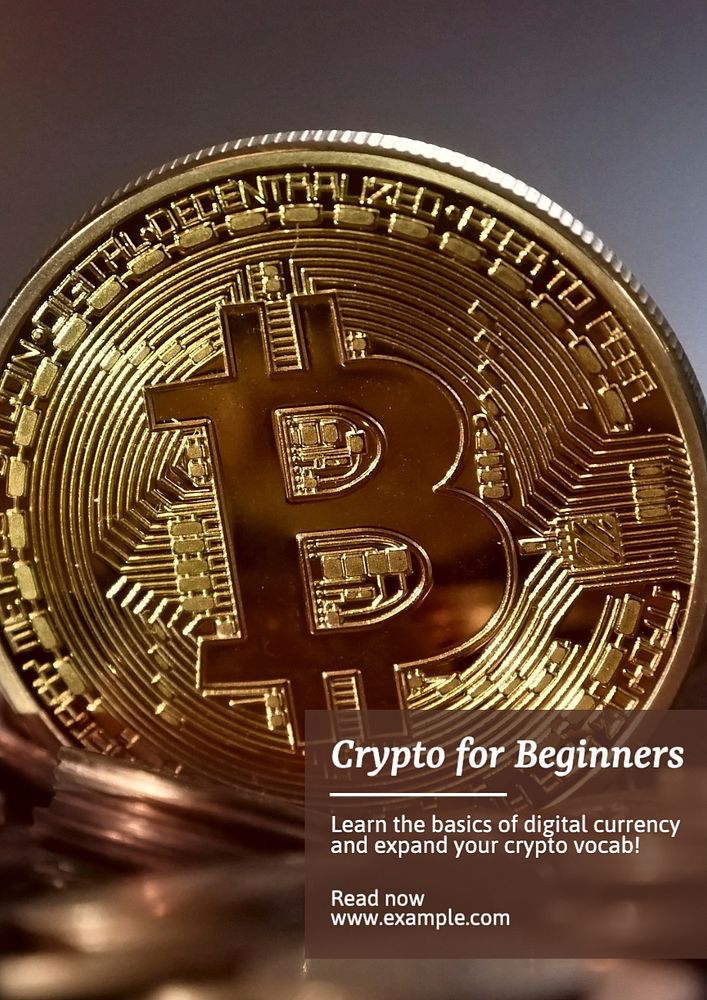 Crypto for beginners poster template, editable text and design