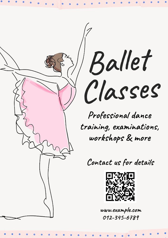 Ballet classes poster template, editable text and design