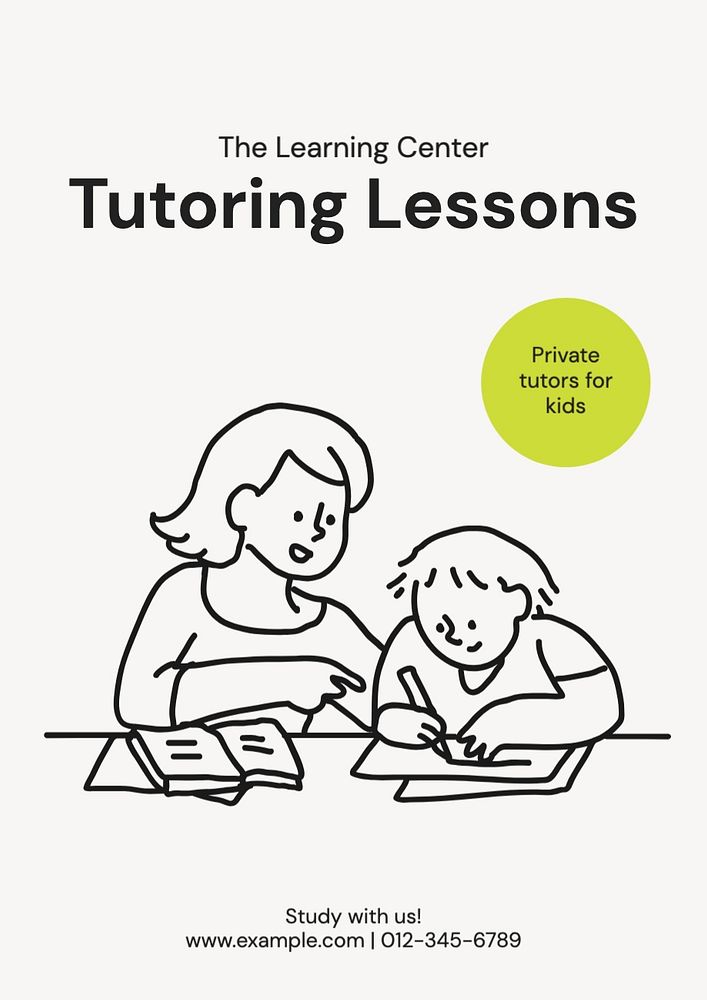 Tutoring lessons poster template, editable text and design