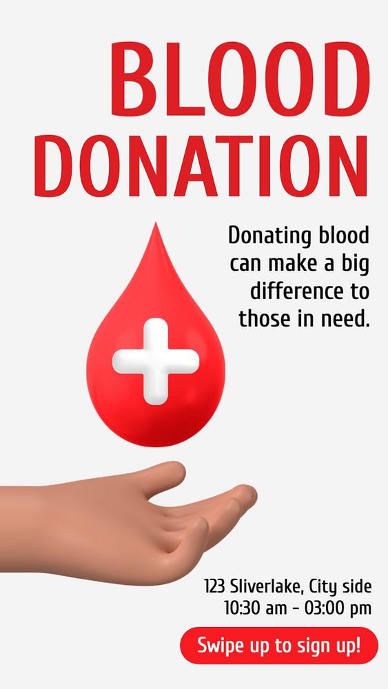 Blood donation social story template, editable Instagram design