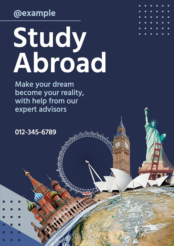 Study abroad poster template, editable text and design