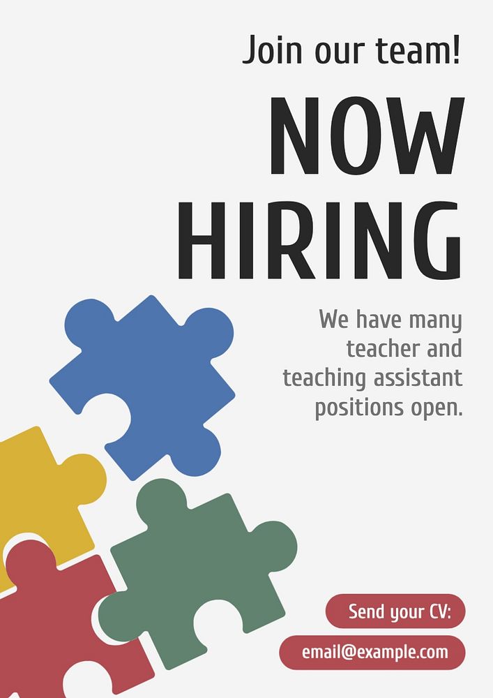 Now hiring poster template, editable text and design