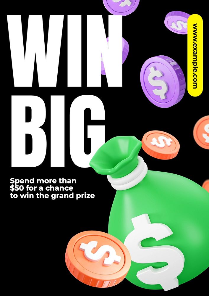 Big win poster template, editable text and design