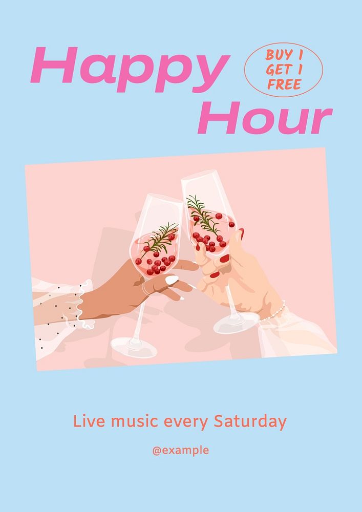 Happy hour poster template, editable text and design