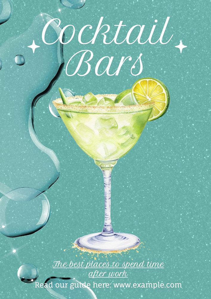 Cocktail bar poster template, editable text and design