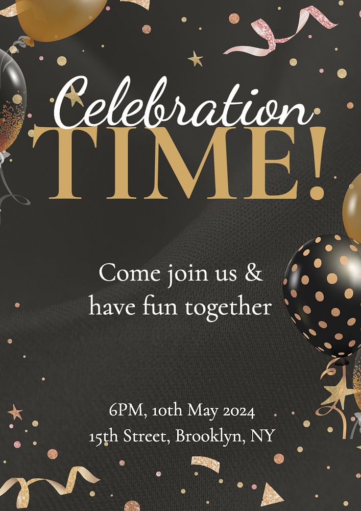 Celebration time poster template, editable text and design