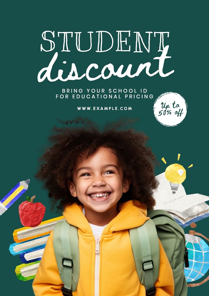 Student discount poster template, editable text and design