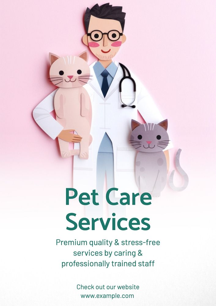 Pet care poster template, editable text and design