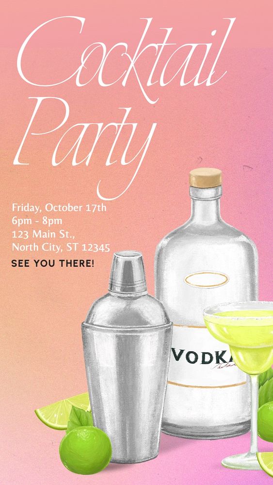 Cocktail party Instagram story template, editable text