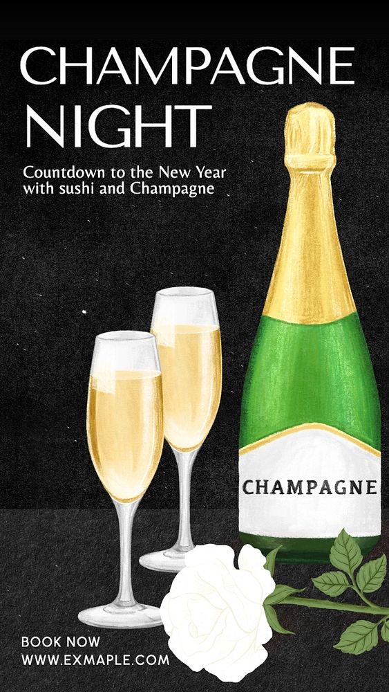 Champagne night Instagram story template, editable text