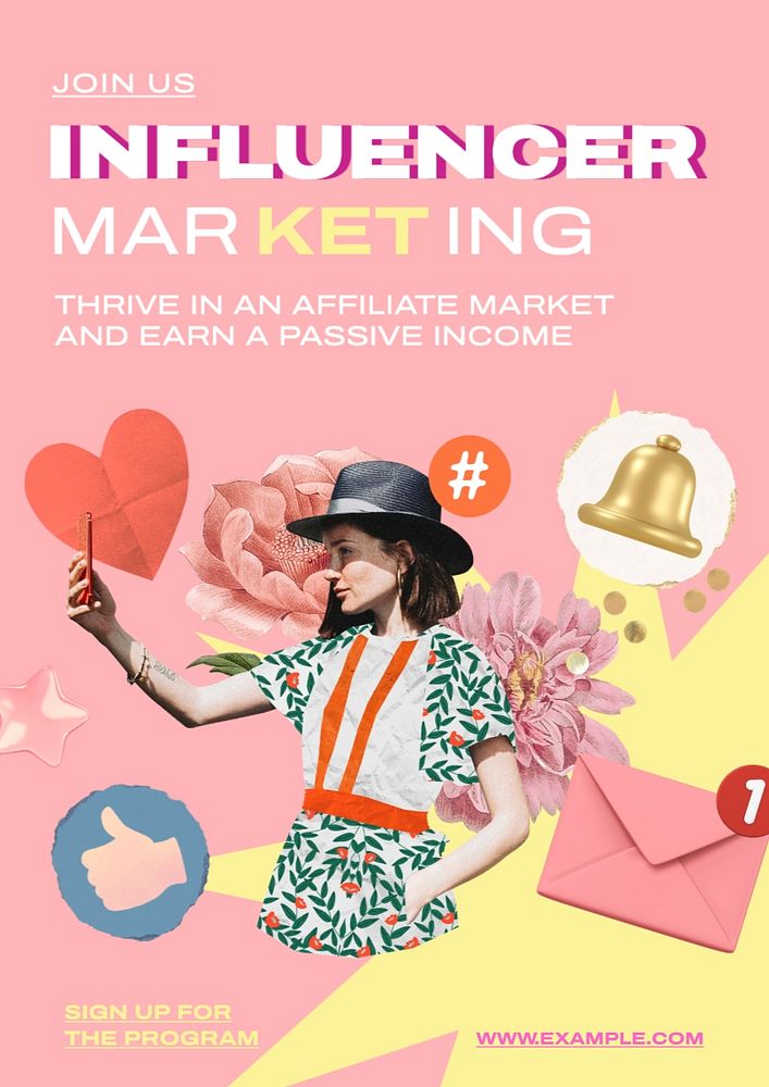 Influencer marketing poster template, editable text and design