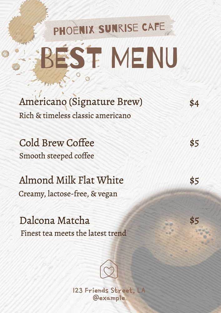 Coffee shop menu poster template, editable text and design