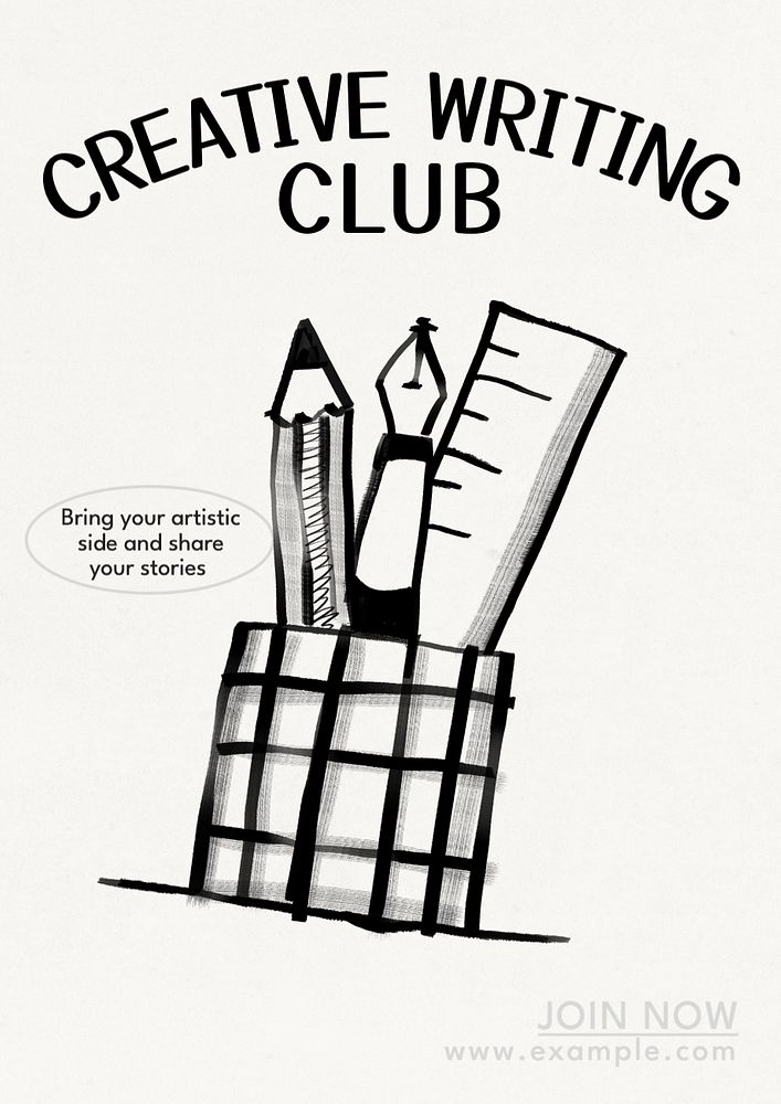 Creative writing club poster template, editable text and design