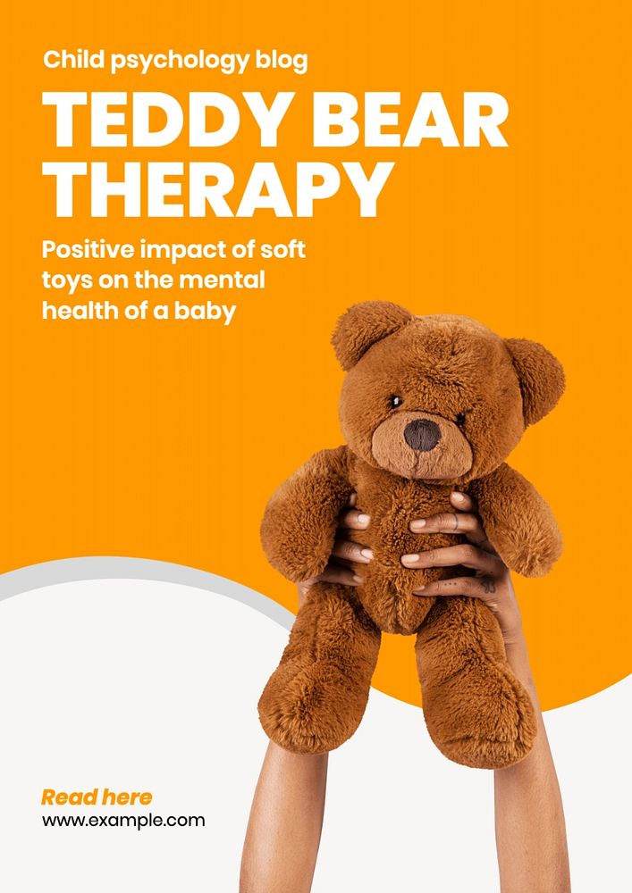 Teddy bear therapy poster template, editable text and design