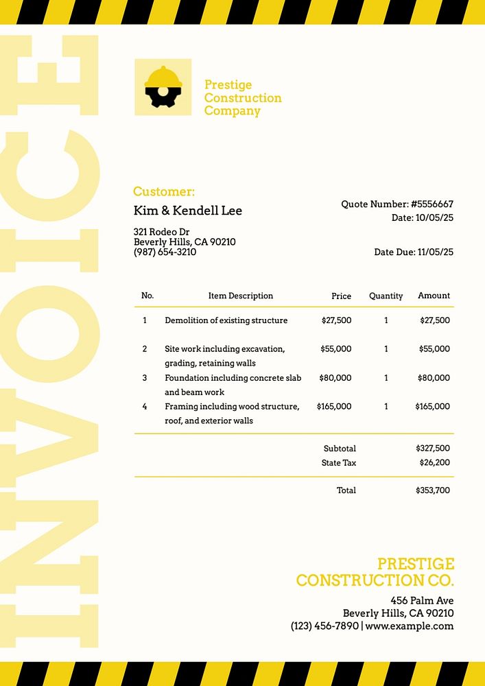 Construction invoice template, finance & accounting design