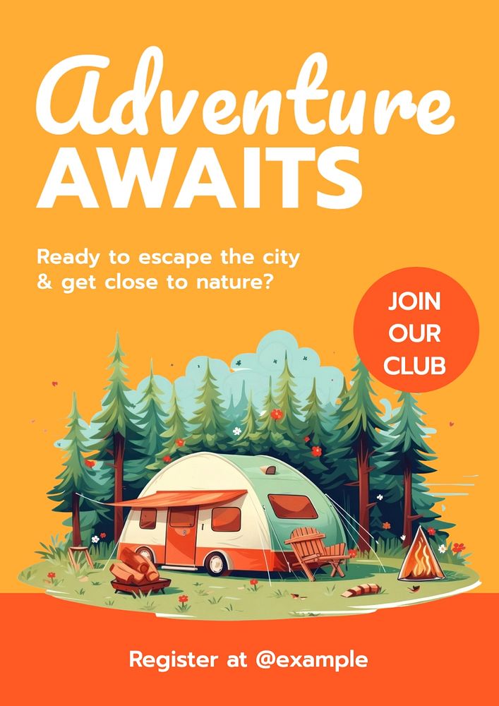 Camping & adventure poster template, editable text and design