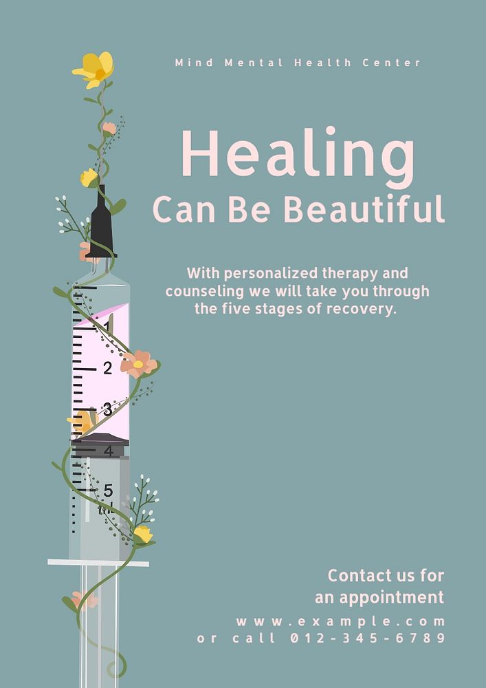 Healing & mental health poster template, editable text and design