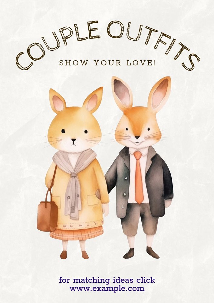 Couple outfits poster template, editable text and design