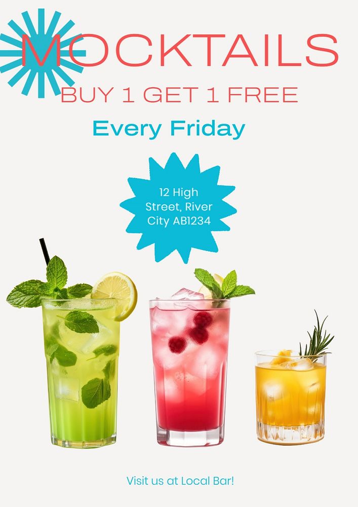 Mocktails promotion poster template, editable text and design