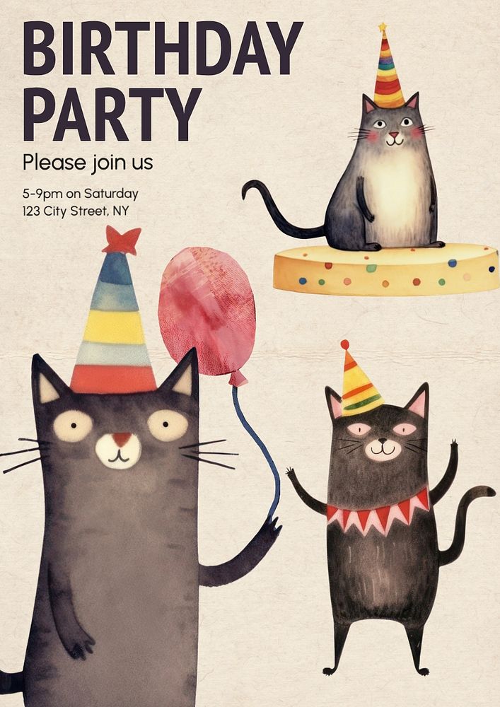 Birthday party poster template, editable text and design