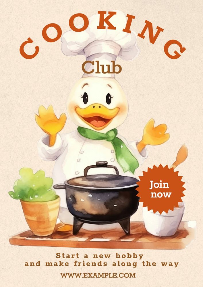 Cooking club poster template, editable text and design