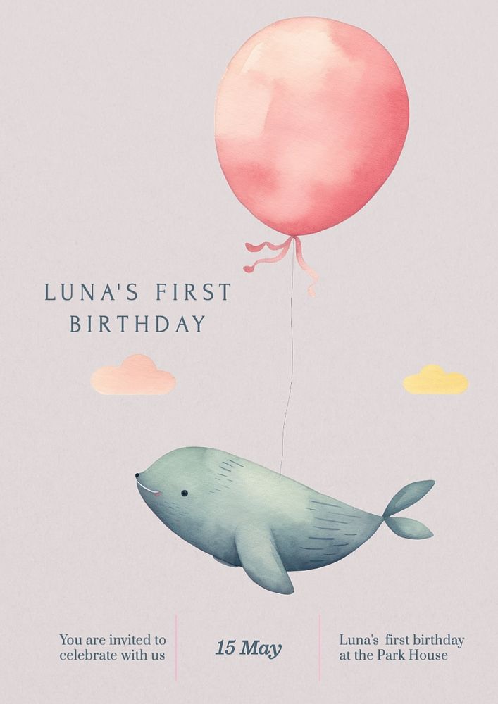 First birthday poster template, editable text and design