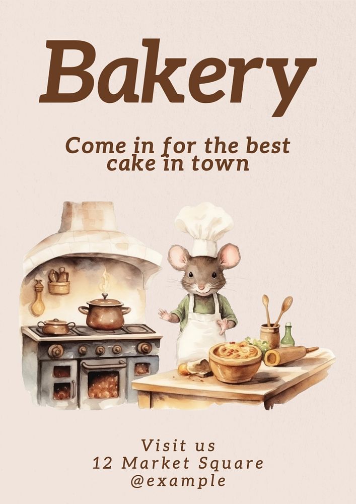 Bakery poster template, editable text and design