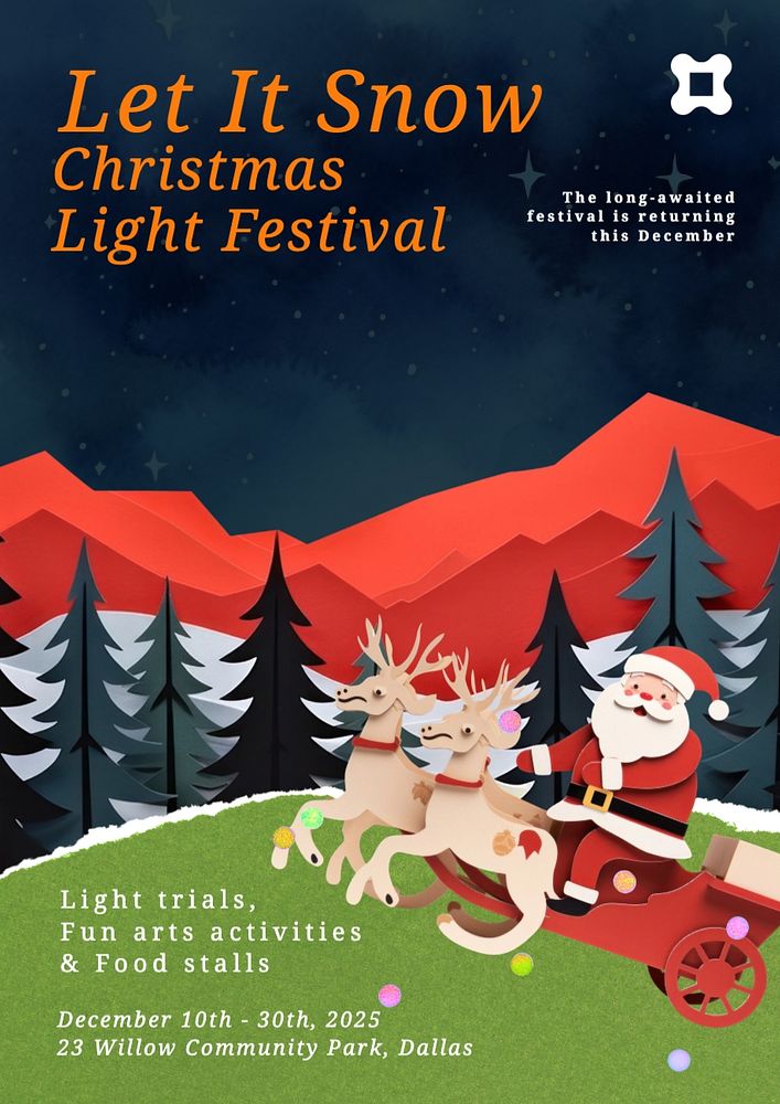 Christmas light festival poster template, editable text and design