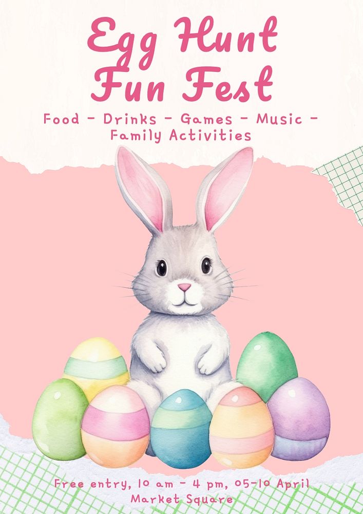 Egg hunt poster template, editable text and design