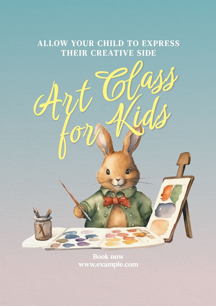 Kid's art class poster template, editable text and design