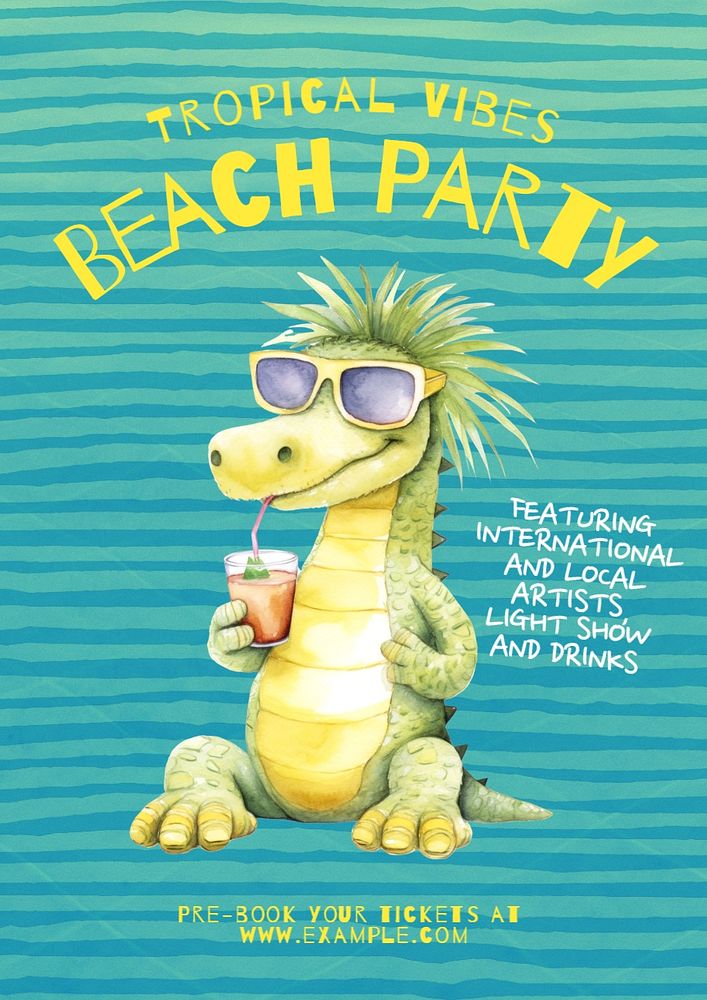 Beach party poster template, editable text and design