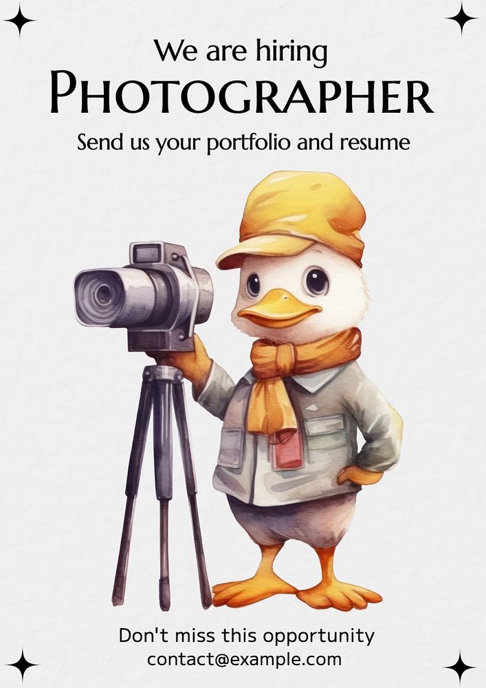 Photographer job poster template, editable text and design