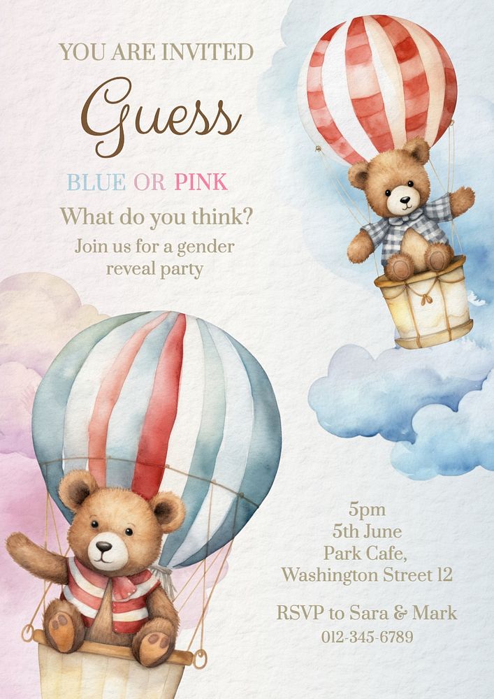 Gender reveal party poster template, editable text and design