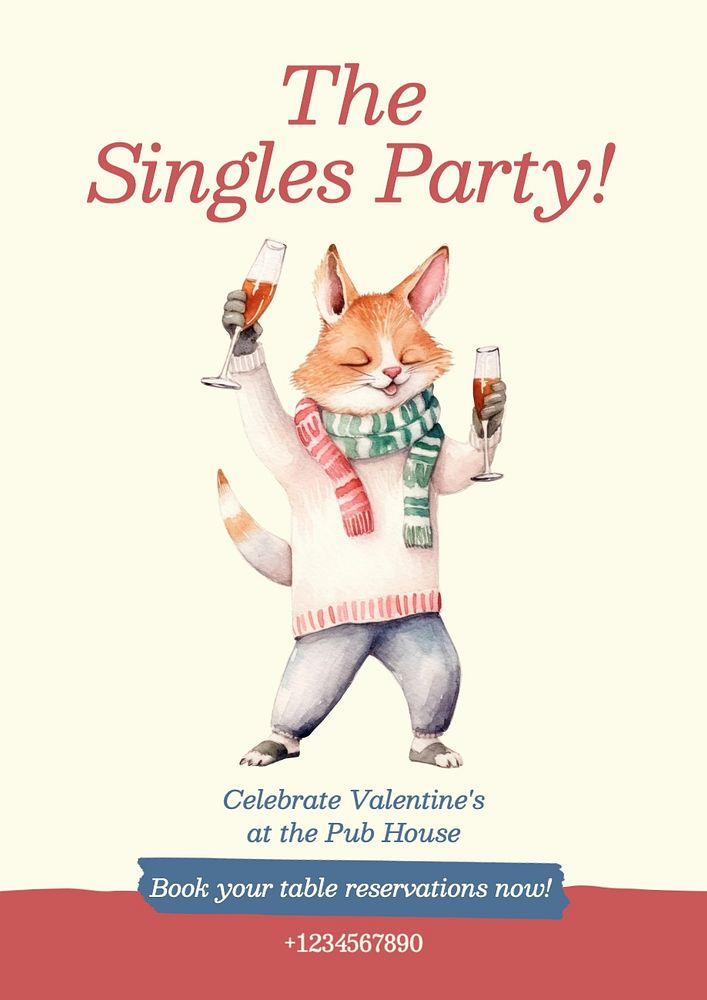 Singles party valentines poster template, editable text and design