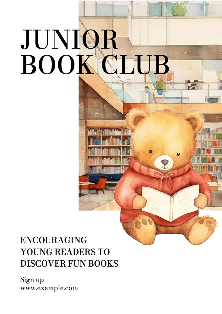 Junior book club poster template, editable text and design