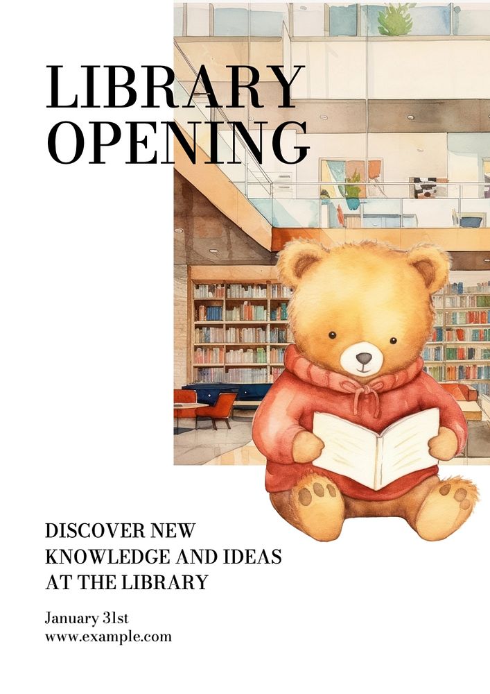 Library opening poster template, editable text and design