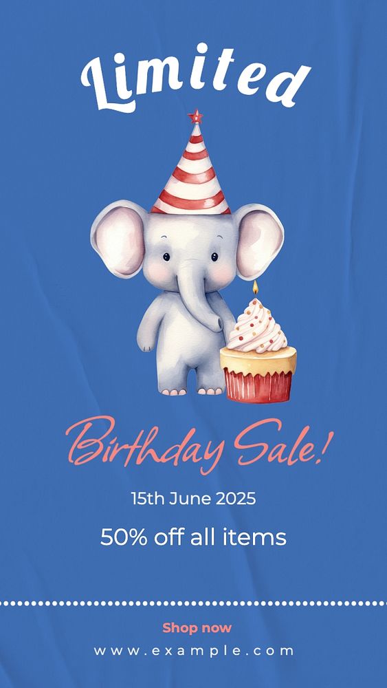 Birthday sale Instagram story template, editable text