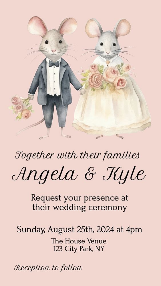 Wedding invitation Instagram story template, editable text