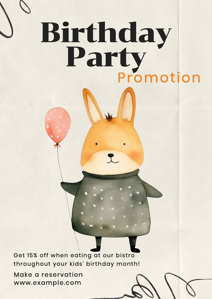 Birthday party promotion poster template, editable text and design