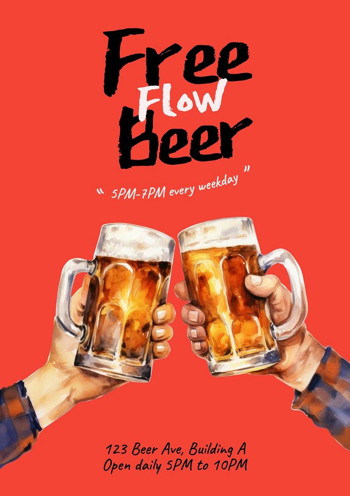 Free flow beer poster template, editable text and design