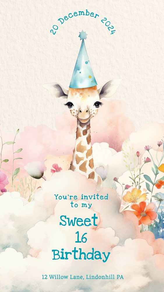 Sweet sixteen birthday Instagram story template, editable text