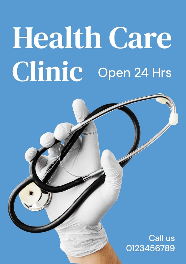 Health care clinic poster template, editable text and design