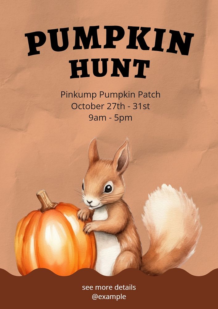 Pumpkin hunt poster template, editable text and design