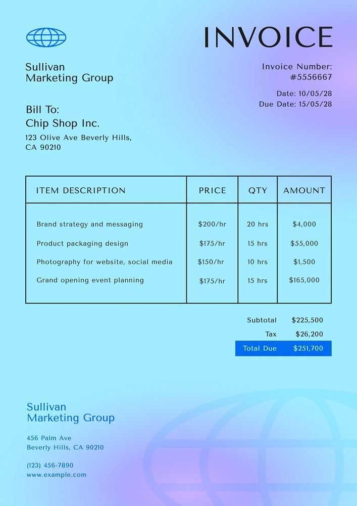 Marketing service invoice template, finance & accounting design