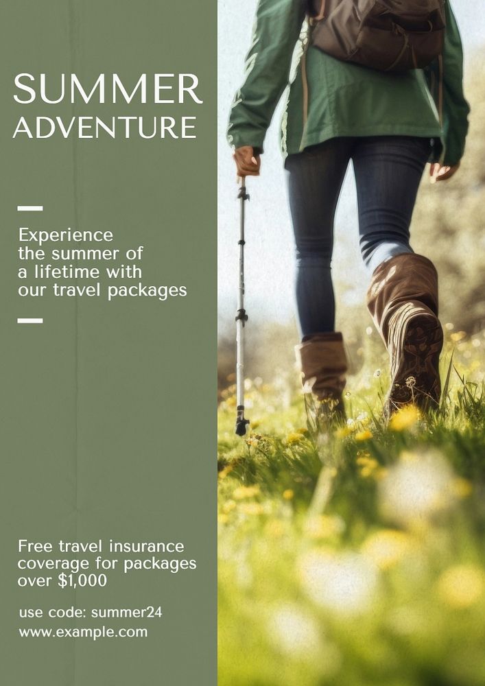 Summer adventure poster template, editable text and design