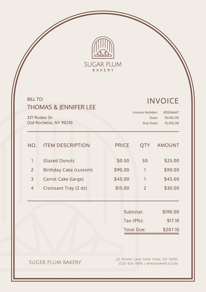 Bakery invoice template, finance & accounting design