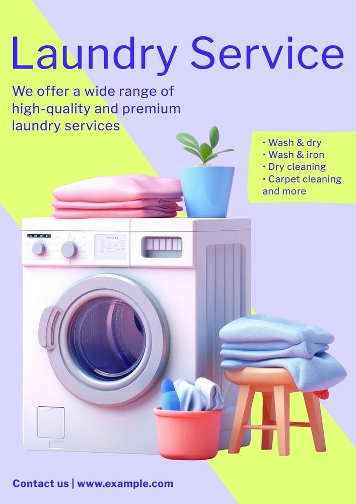 Laundry service poster template, editable text and design