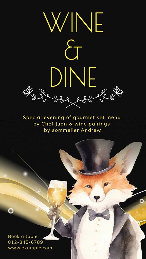 Wine & dine Instagram story template, Facebook story