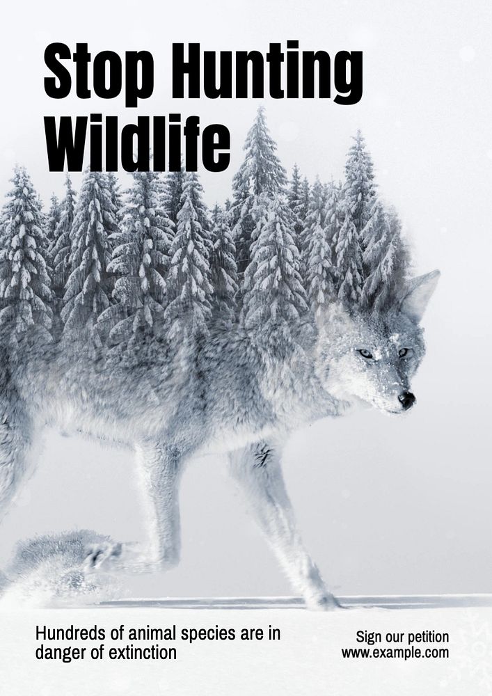 Stop hunting wildlife poster template, editable text and design