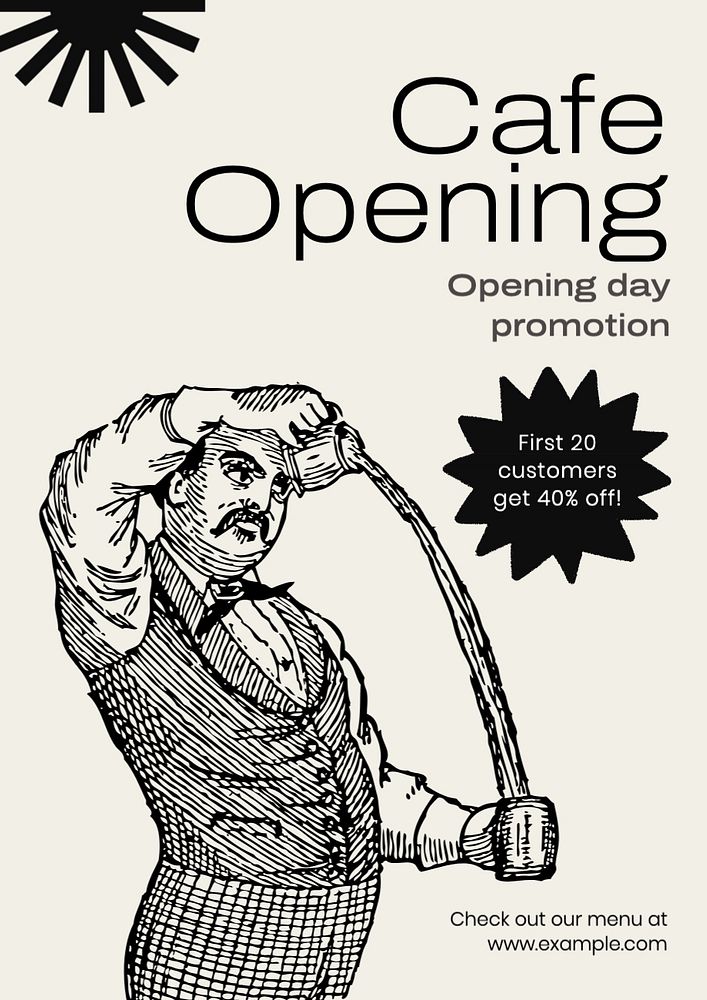 Cafe opening poster template, editable text and design